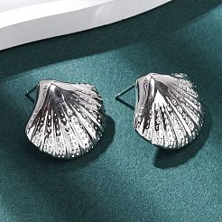 Серьги-гвоздики в форме ракушки из латуни&nbsp;EJEW-H165-02B-P