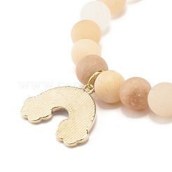 Натуральный розовый авантюрин круглый браслет из бисера стрейч с подвеской из радужного сплава из сплава BJEW-JB07171