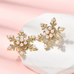 Серьги-гвоздики из латуни со снежинками и прозрачным кубическим цирконием&nbsp;EJEW-H180-27G