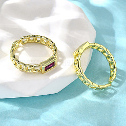 Прямоугольные латунные кольца-манжеты с микропаве из кубического циркония для женщин&nbsp;RJEW-S399-09G