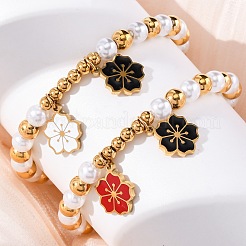 201 браслет из нержавеющей стали с круглыми бусинами&nbsp;BJEW-C090-03G-C