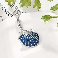 Кольца для живота в форме изогнутой штанги из сплава с эмалированной ракушкой AJEW-R007-02P