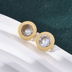 Плоские круглые подвески из нержавеющей стали 304 с кубическим цирконием SJEW-C004-19G