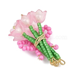 Цветок из стеклянных бусин ручной работы с подвесками-бантиками PALLOY-MZ00753-04