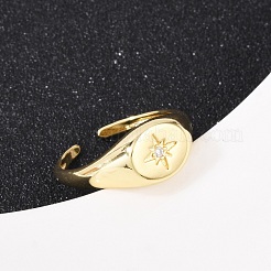 Латунные кольца-манжеты с микропаве и прозрачным цирконием для женщин RJEW-U048-01G