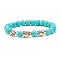 Синтетическая бирюза и натуральная лава круглые бусины эластичные браслеты BJEW-JB07465