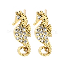 Серьги-гвоздики из латуни с микропаве из кубического циркония в форме морского конька&nbsp;EJEW-D304-38G