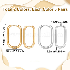 6 пара овальных серег-колец из нержавеющей стали 304 двух цветов&nbsp;EJEW-UN0003-04