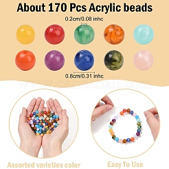 170 шт. круглые акриловые бусины с имитацией драгоценных камней OACR-YW0002-16
