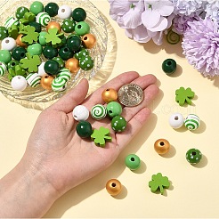 70шт 7 стиля расписные бусины из натурального дерева&nbsp;WOOD-YW0001-50