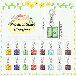 16 шт. квадратный стеклянный кулон миллефиори ручной работы HJEW-AB00654