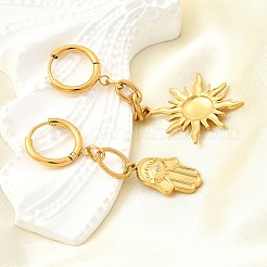 Серьги-кольца «солнце и пальма» из нержавеющей стали 304 с микропаве из прозрачных кубических цирконий&nbsp;EJEW-B140-09G