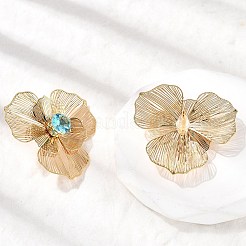 Цветок латуни микро проложить кубического циркония серьги стержня EJEW-F391-07G-02