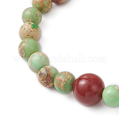 Круглые эластичные браслеты из натурального сердолика и императорской яшмы для мужчин и женщин BJEW-JB12147