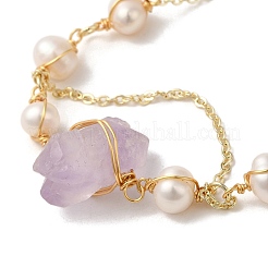 Браслеты из натуральных аметистов и жемчужных звеньев BJEW-C051-34G
