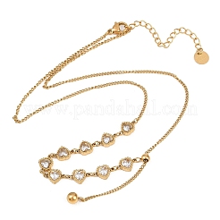 Женское ожерелье-лариата из нержавеющей стали 304 с прозрачными кубическими циркониями в форме сердца.&nbsp;NJEW-K300-01G