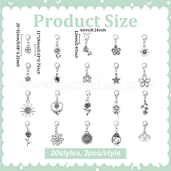 40 шт. 20 стиля подвесные украшения из цветочного сплава HJEW-PH02114