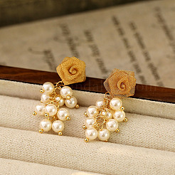 Серьги-гвоздики с цветочным рисунком из латуни и пластика с жемчугом FS-WG7F242-01