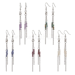 Круглые серьги-подвески из нержавеющей стали 304 с натуральными смешанными камнями EJEW-JE06783