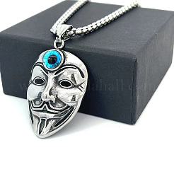 Мужские ожерелья с подвеской в виде маски джокера из нержавеющей стали голубого цвета с изображением сглаза UG0324