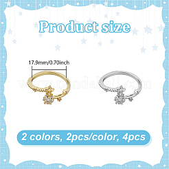 4 шт. 2-цветные кольца-манжеты из сплава с микропаве из прозрачного кубического циркония для женщин&nbsp;RJEW-GO0001-10