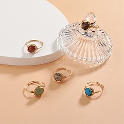 Плоское круглое кольцо на палец из натуральных и синтетических смешанных драгоценных камней RJEW-JR00564