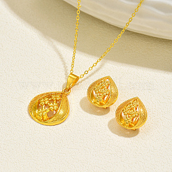 Комплект из латунного ожерелья с подвеской в виде капли и цветка и серег-гвоздиков для женщин&nbsp;WB6446