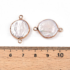 Гальванизированный натуральный жемчуг Кеши плоские круглые подвески-коннекторы PEAR-S018-03I-01