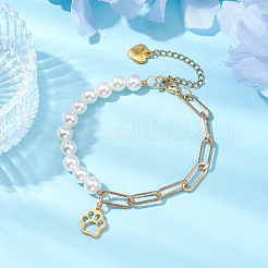 Браслеты-цепочки из акрила и железной скрепки с имитацией жемчуга BJEW-JB10393