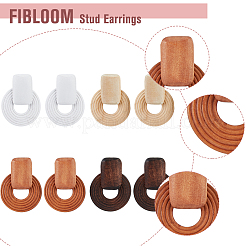 4 пара двухцветных деревянных сережек-пончиков с подвесками из нержавеющей стали 316 для женщин EJEW-FI0002-46