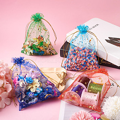 100 шт. 10-цветные подарочные пакеты из органзы с принтом звезд и луны на завязках OP-YS0001-01