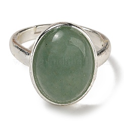 Овальные регулируемые кольца с натуральным зеленым авантюрином RJEW-K371-07S-20
