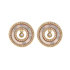 Плоские круглые серьги-гвоздики из латуни с микропаве и цирконием KK-D363-15G