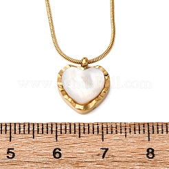 Женские ожерелья в форме круглой змеи из нержавеющей стали 304 и белой ракушки с подвеской в виде сердца&nbsp;NJEW-K255-39G