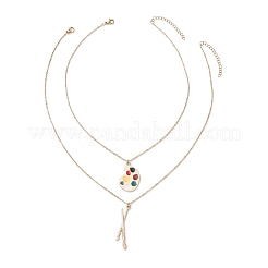 Сплав красочные эмалевые краски палитра и кисточка подвеска двухслойные цепи из нержавеющей стали 304 для женщин NJEW-JN05343