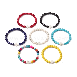 Синтетические бирюзовые бусины эластичные браслеты для женщин и мужчин BJEW-JB11466