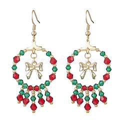 2 пара двухцветных серег-подвесок из стеклянного бисера ручной работы с рождественской тематикой EJEW-MZ00488