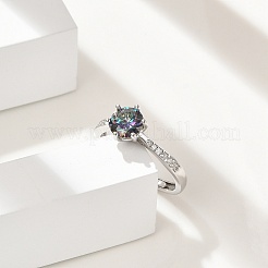 Регулируемые кольца из стерлингового серебра с родиевым покрытием и муассанитом для женщин RJEW-U038-09P