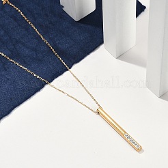 Ионное покрытие (ip) 304 нержавеющая сталь кристалл горный хрусталь колонна кулон кабель цепь ожерелья для женщин NJEW-P320-05G