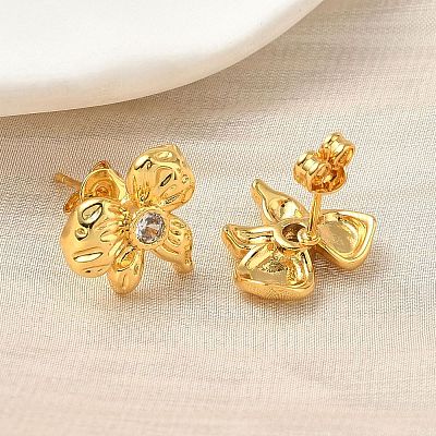 Серьги-гвоздики с бантом из латуни с микропаве из прозрачных кубических цирконий EJEW-A145-02A-G-1