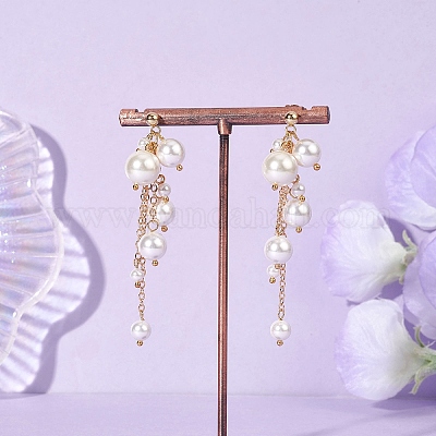 Круглые серьги-гвоздики с латунным жемчугом EJEW-TA00729-1