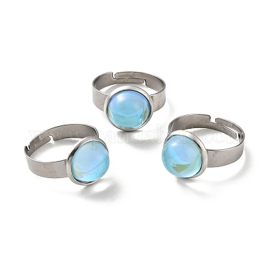 Плоское круглое регулируемое кольцо из стекла k9 RJEW-G253-01A-P-1