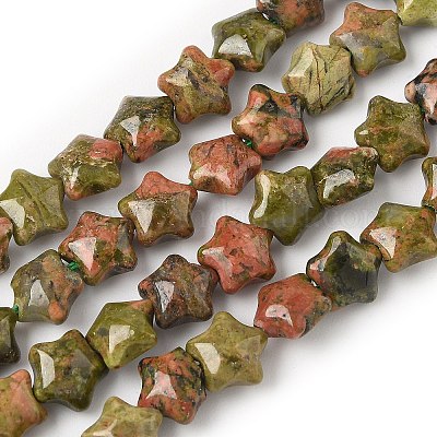 Натуральные бусины-звезды из унакита G-Z080-A11-1