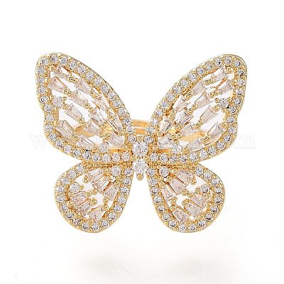 Регулируемые латунные кольца с прозрачным кубическим цирконием RJEW-F108-04G-1