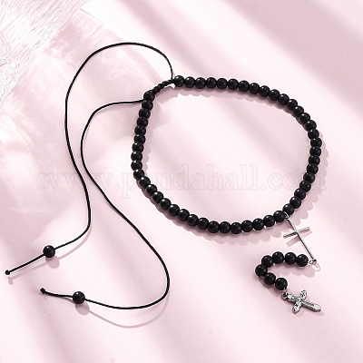 Регулируемые ожерелья с подвеской из нержавеющей стали с двойным крестом NJEW-F336-02P-1