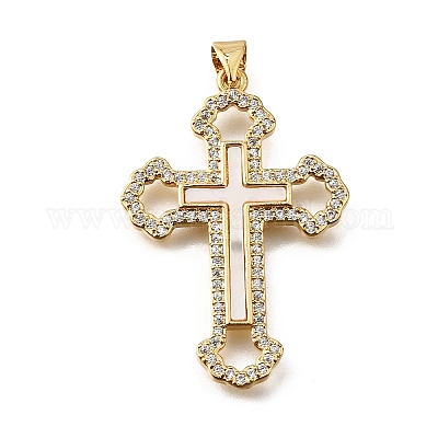 Подвески в форме ракушек из латуни с микропаве и кубическим цирконием KK-D328-26G-A-1