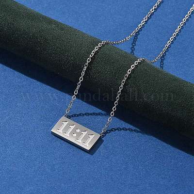 Ожерелье из нержавеющей стали 304 с прямоугольным кулоном 11:11 с цепочками из тросов для женщин NJEW-NH0001-04P-1