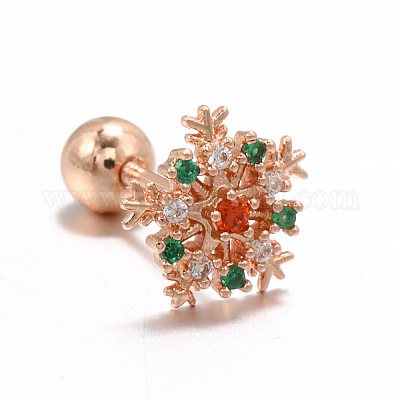 Серьги-гвоздики из латуни с кубическим цирконием в форме снежинки FS-WGD4C14-02-1