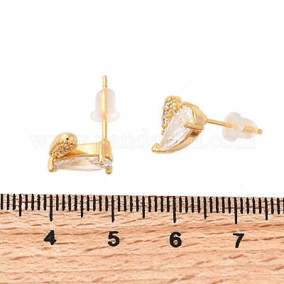 Серьги-гвоздики в форме сердца из латуни с прозрачным фианитом и прозрачным фианитом EJEW-C158-04G-1