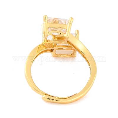 Квадратные латунные регулируемые кольца с микропаве и прозрачным фианитом RJEW-U009-03B-G-1